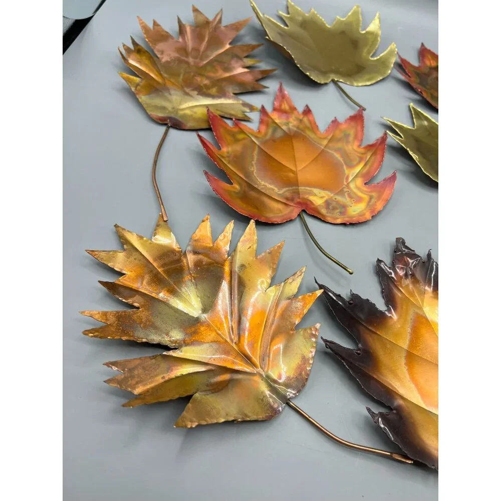 8 Handcrafted Metal Fall Leaf Copper Color Brass MCM Wall Art Ozark Mountain 6